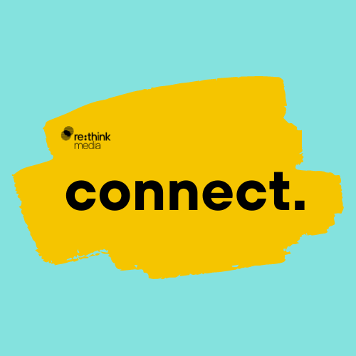 Bild von türkisem Hintergrund mit schwarzer Schrift mit dem Text "connect".