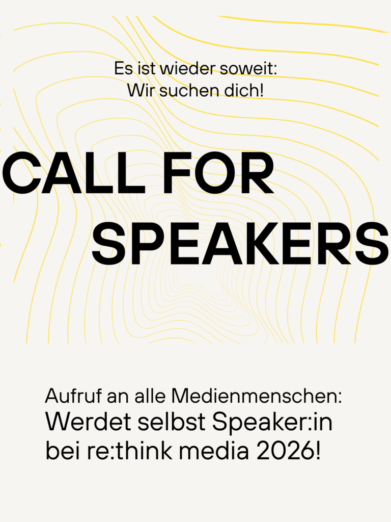 Simple Grafik mit schwarzem Text und der Aufschrift "Call for Speakers".